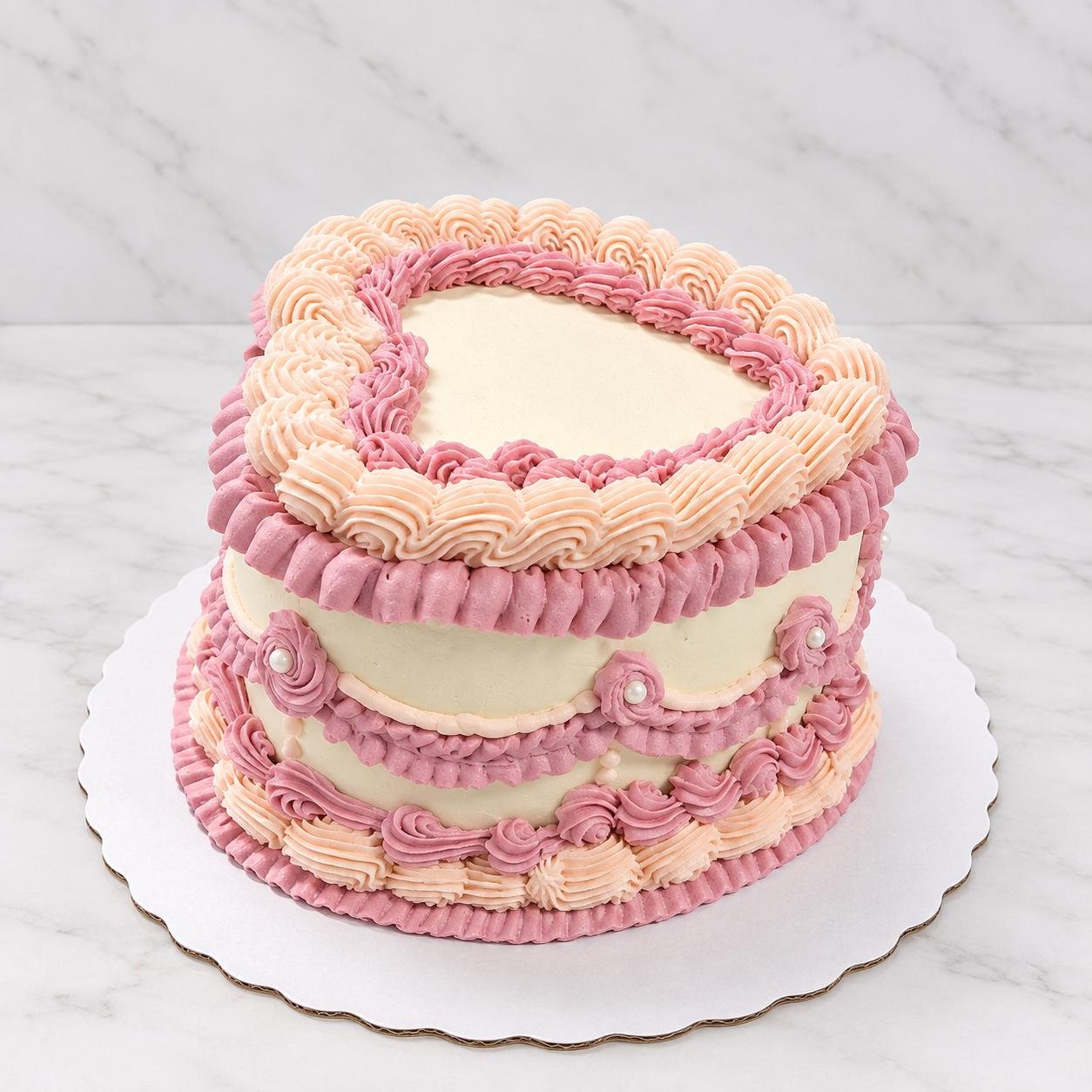 Vintage Heart Cake - Ayorah Bake House Saskatoon